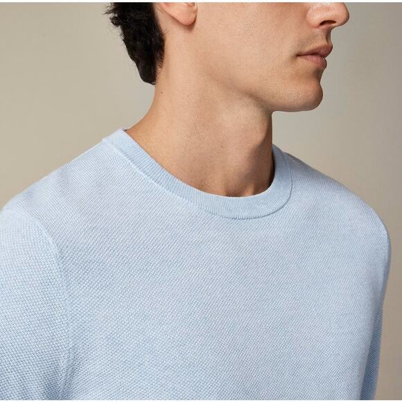 J.Crew Knit Short-Sleeve Cotton Piqué-Stitch Sweater Men XL Heather Sky Pullover - Picture 3 of 9